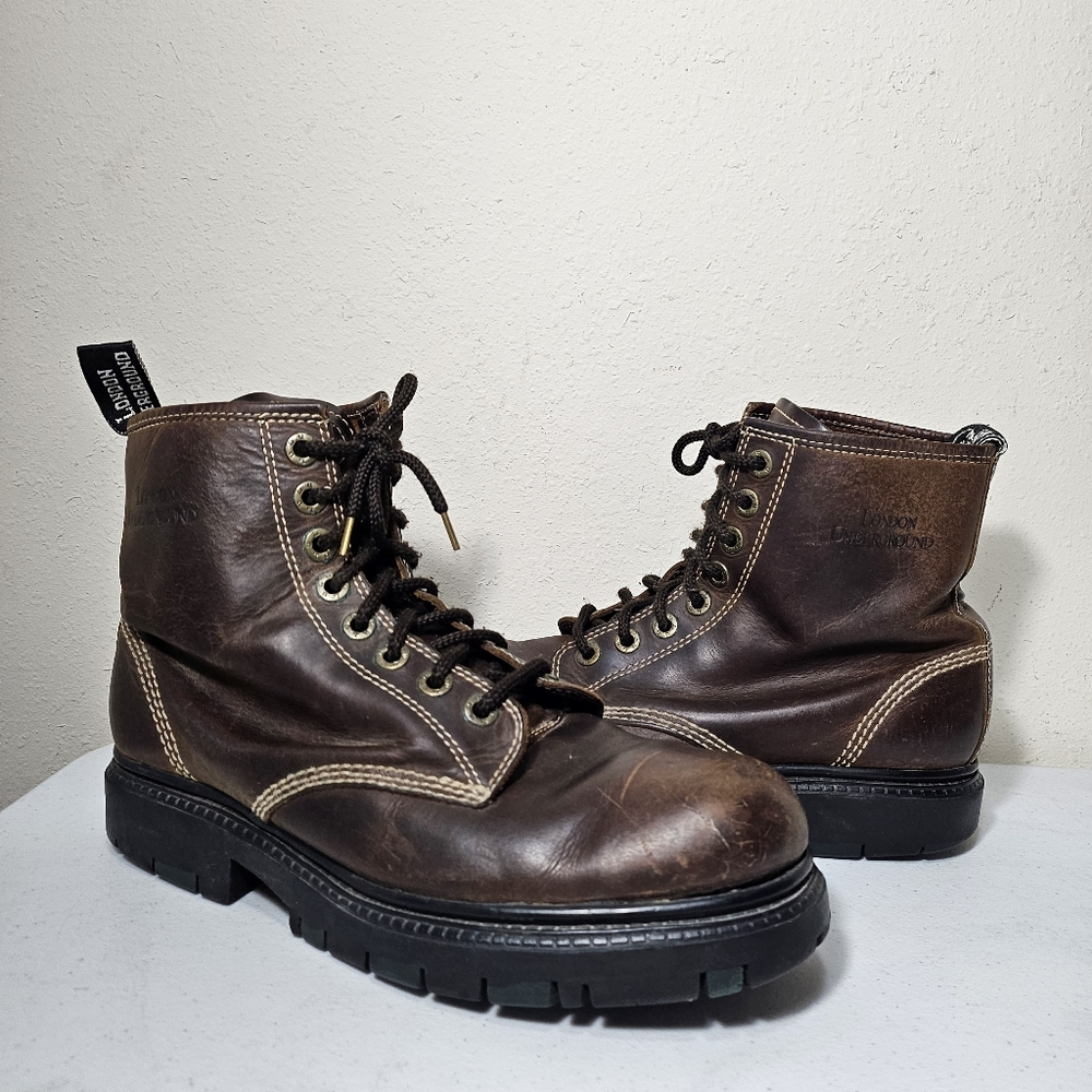 Vintage 90s Y2K London Underground Women’s/Men Sz 11M Thick Sole Leather Boots